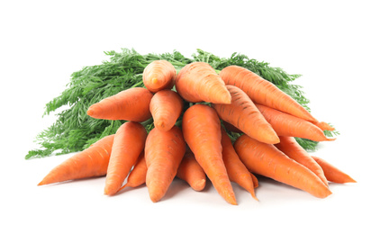 Photo of Bunch of fresh ripe carrots isolated on white