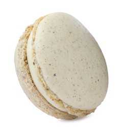 Photo of Beige macaron isolated on white. Delicious dessert