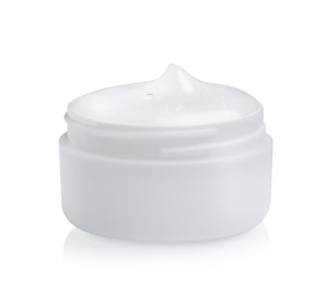 Photo of Jar of cosmetic gel on light background