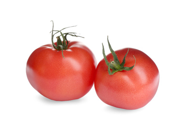 Photo of Fresh ripe organic tomatoes isolated on white