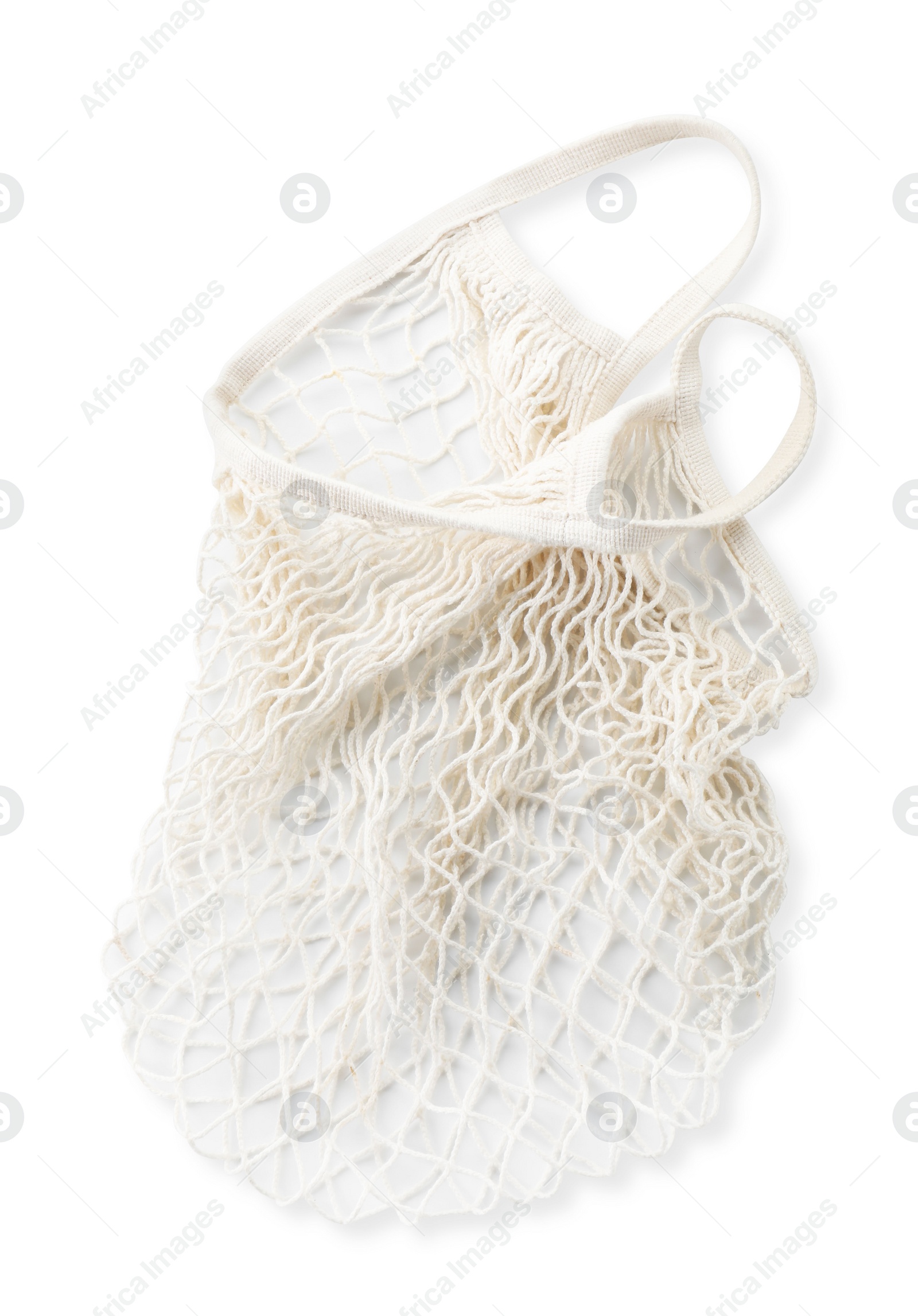 Photo of Empty string bag isolated on white, top view