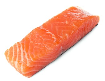 Photo of Piece of fresh raw salmon isolated on white