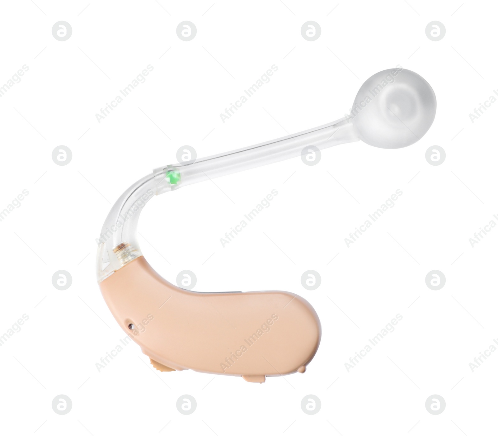 Photo of Hearing aid on white background, top view. Medical device