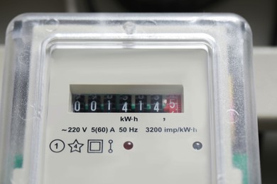 Closeup view of electric meter. Measuring device
