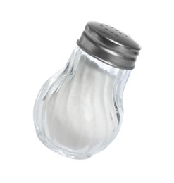 Photo of One shaker with salt isolated on white