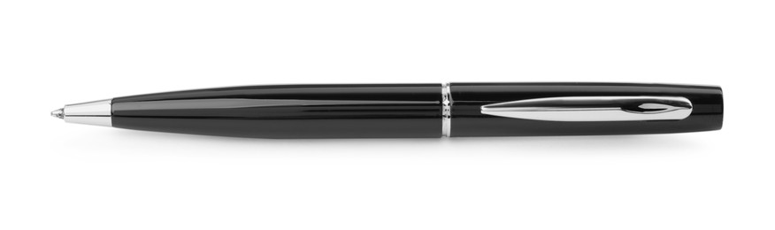 Photo of New stylish black pen isolated on white