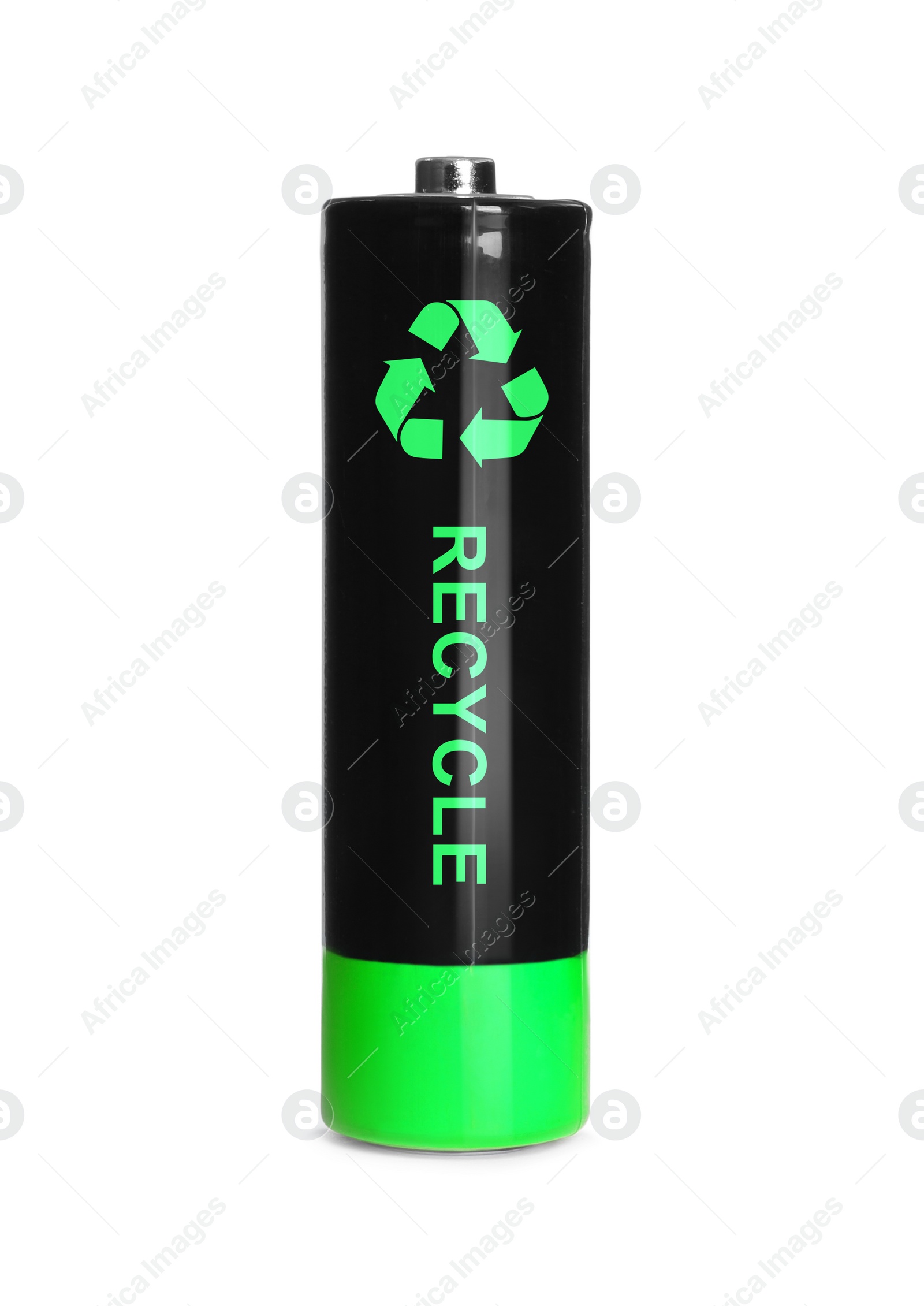 Image of Battery with recycle symbol isolated on white