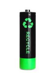 Image of Battery with recycle symbol isolated on white