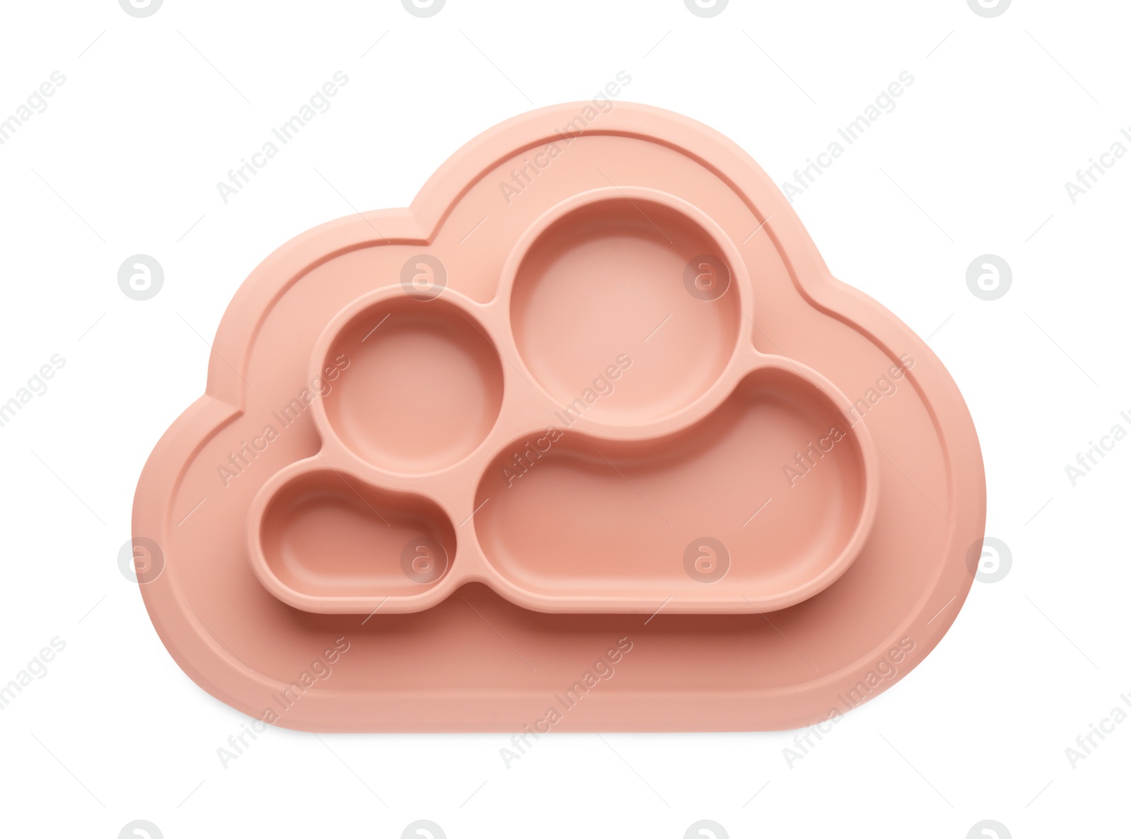 Photo of Plastic section plate isolated on white, top view. Serving baby food