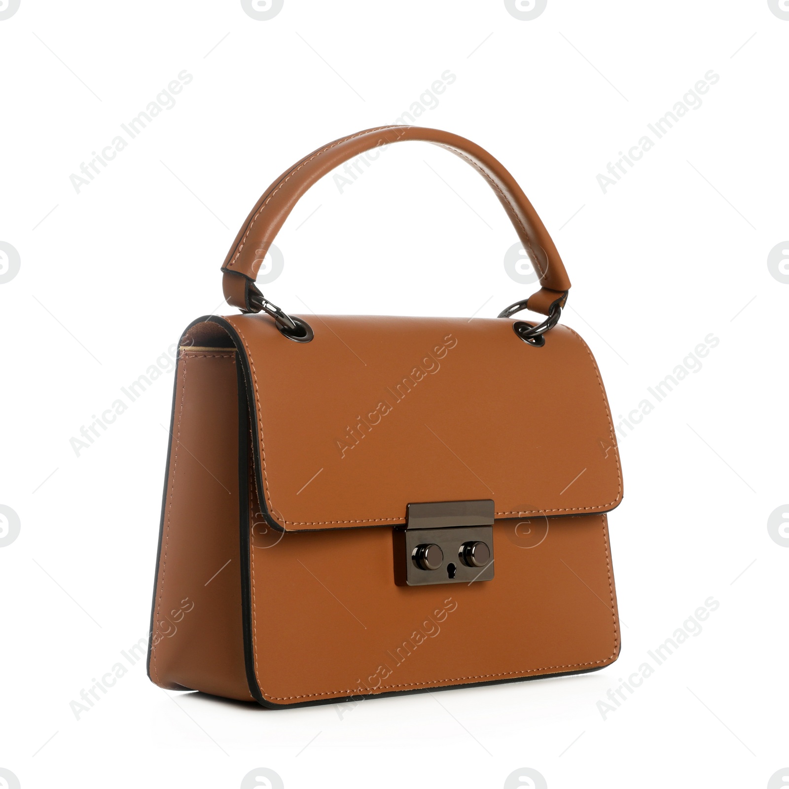 Photo of Stylish brown woman's bag isolated on white