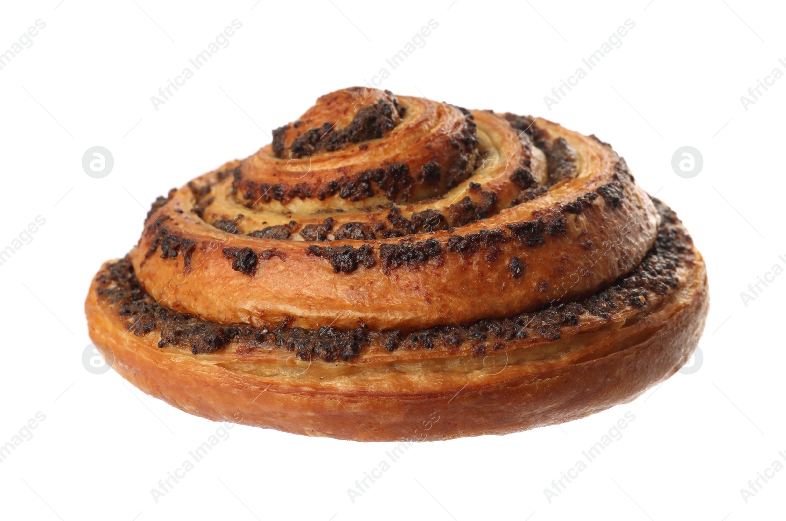 Photo of Freshly baked spiral pastry isolated on white