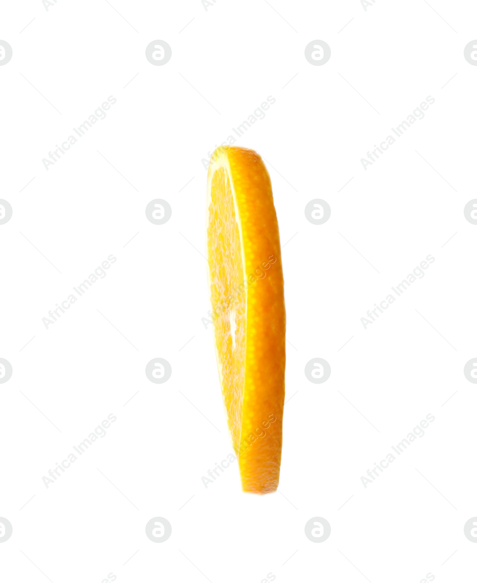 Photo of Slice of ripe orange on white background