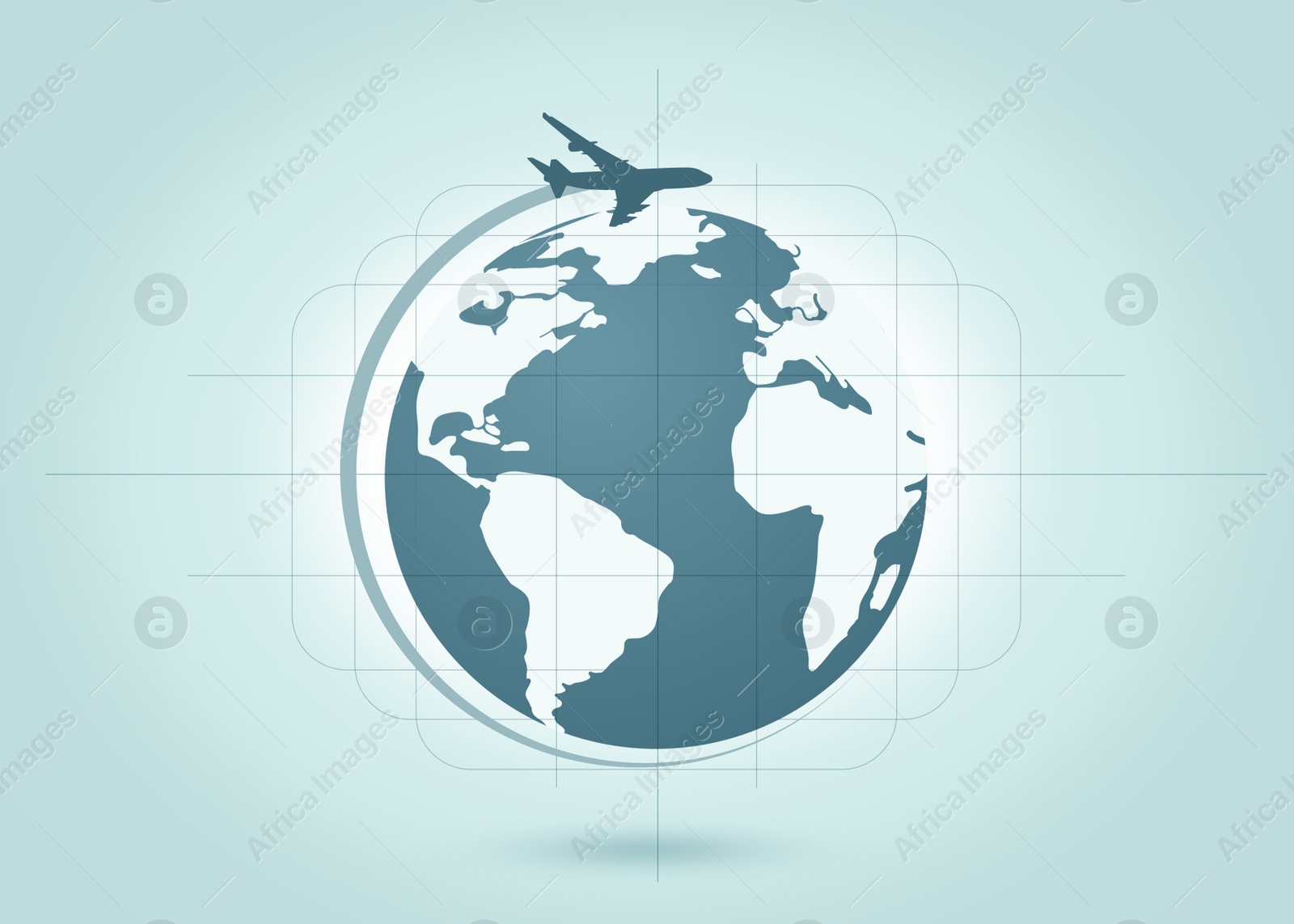 Illustration of Airplane flying around world on color background, illustration