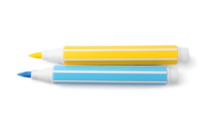 Photo of Bright markers isolated on white, top view