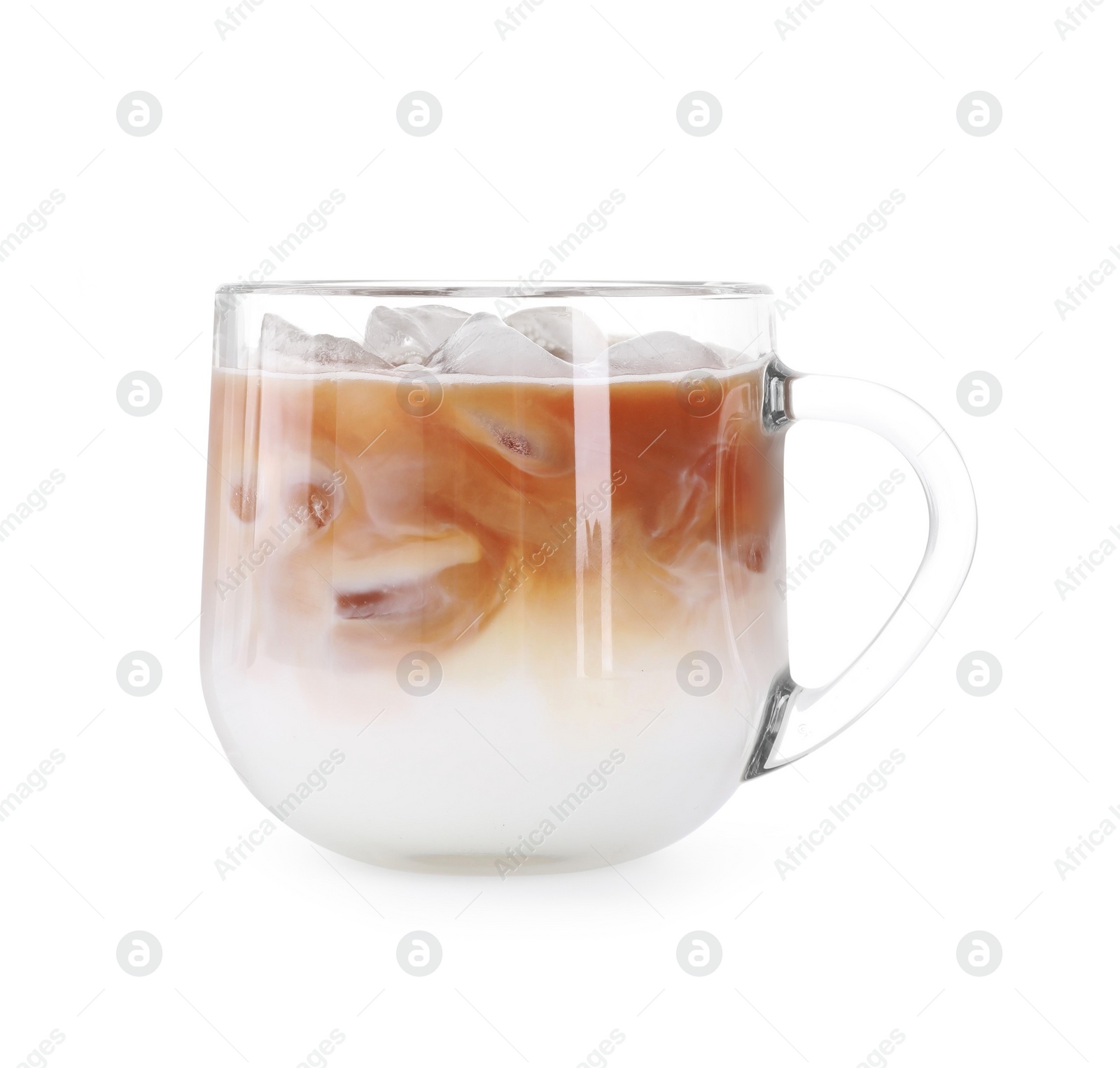 Photo of Cup of fresh iced coffee isolated on white
