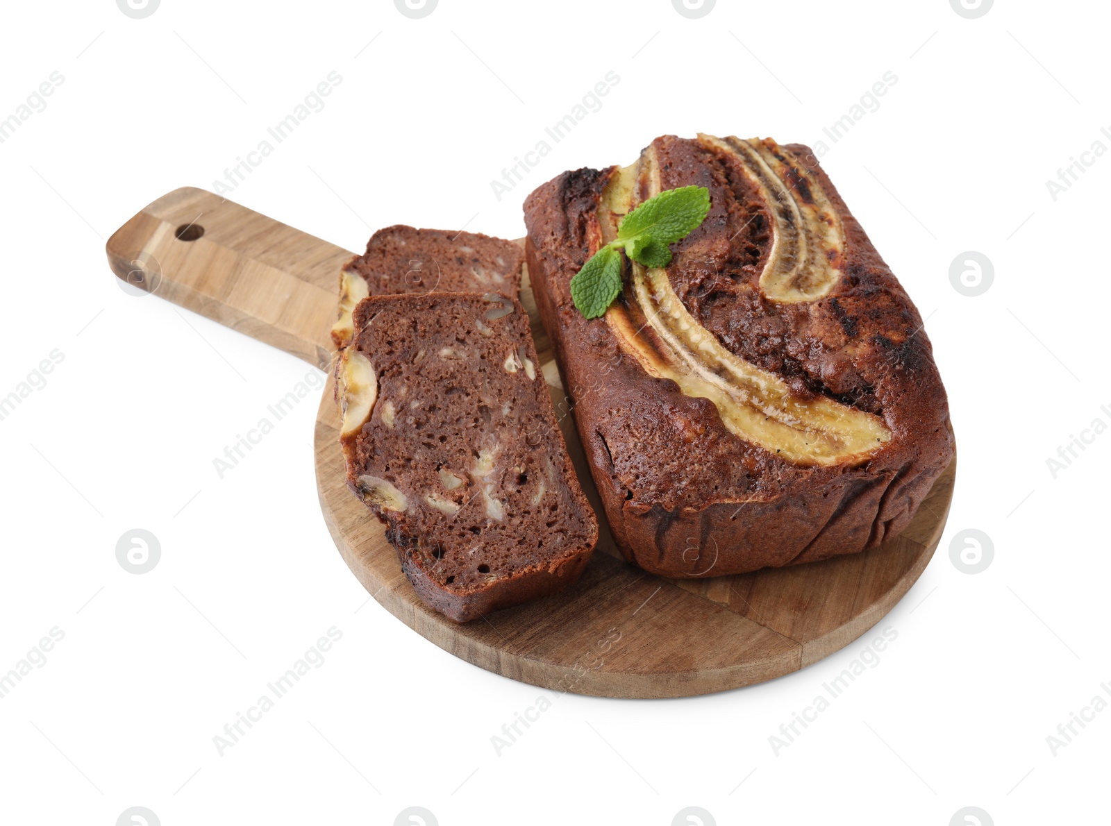 Photo of Delicious homemade banana bread isolated on white