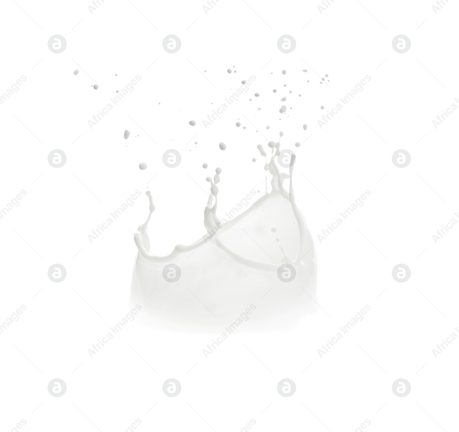 Photo of Splash of fresh milk on white background