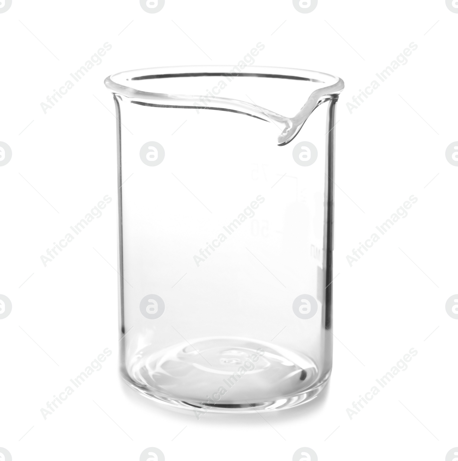 Photo of Empty beaker on white background. Laboratory analysis equipment