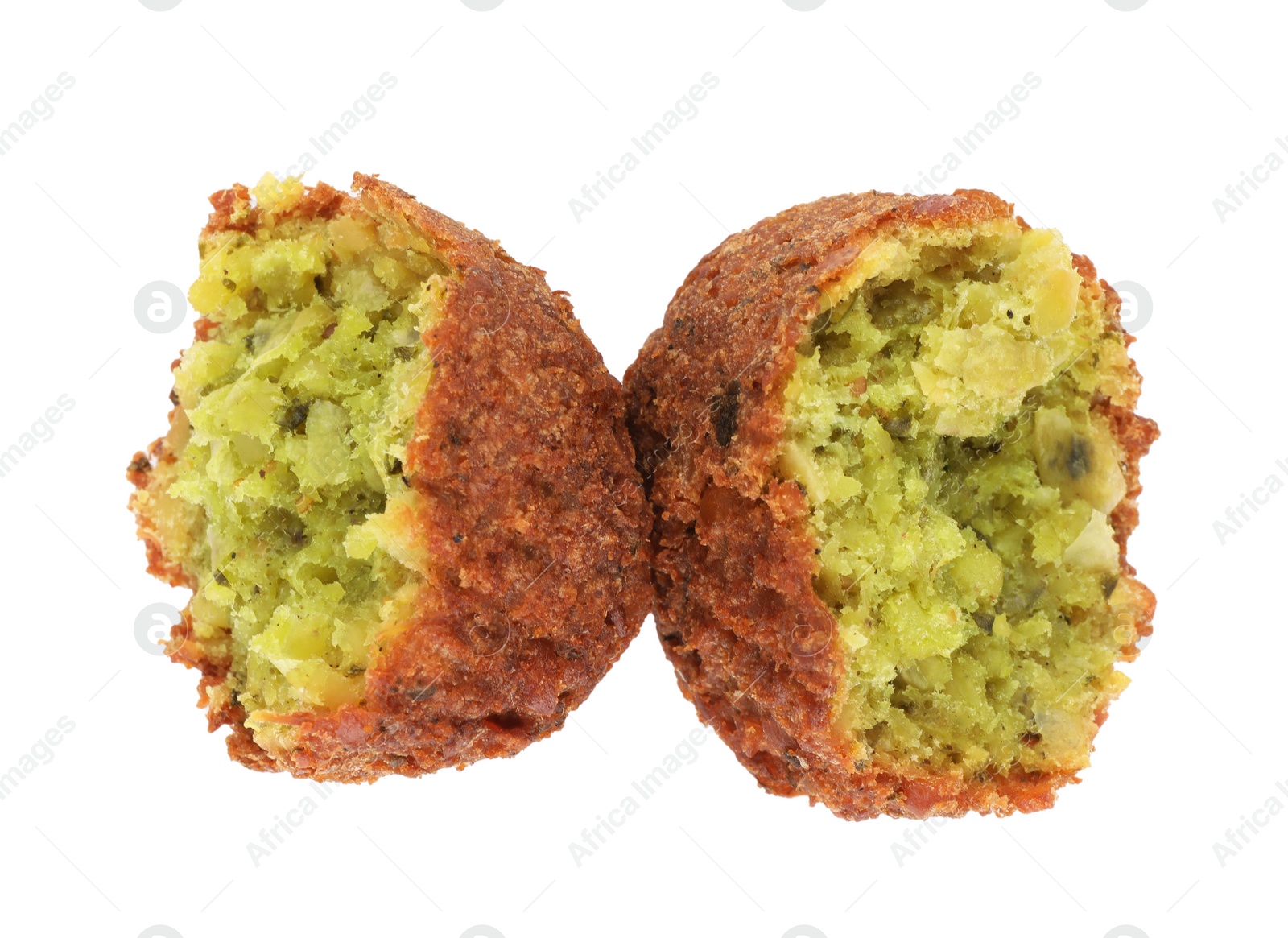 Photo of Delicious falafel balls on white background, top view. Vegan meat products