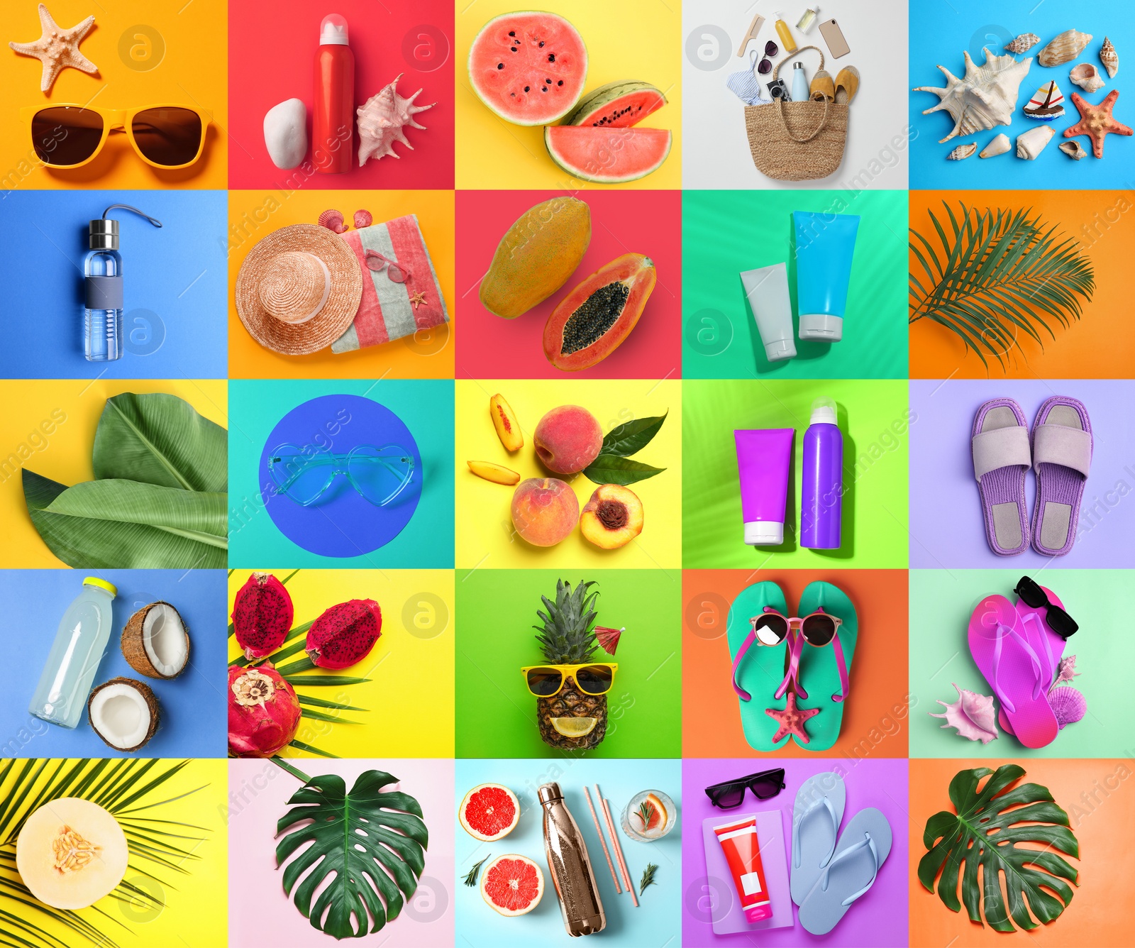 Image of Bright collage with beach accessories and other summer stuff