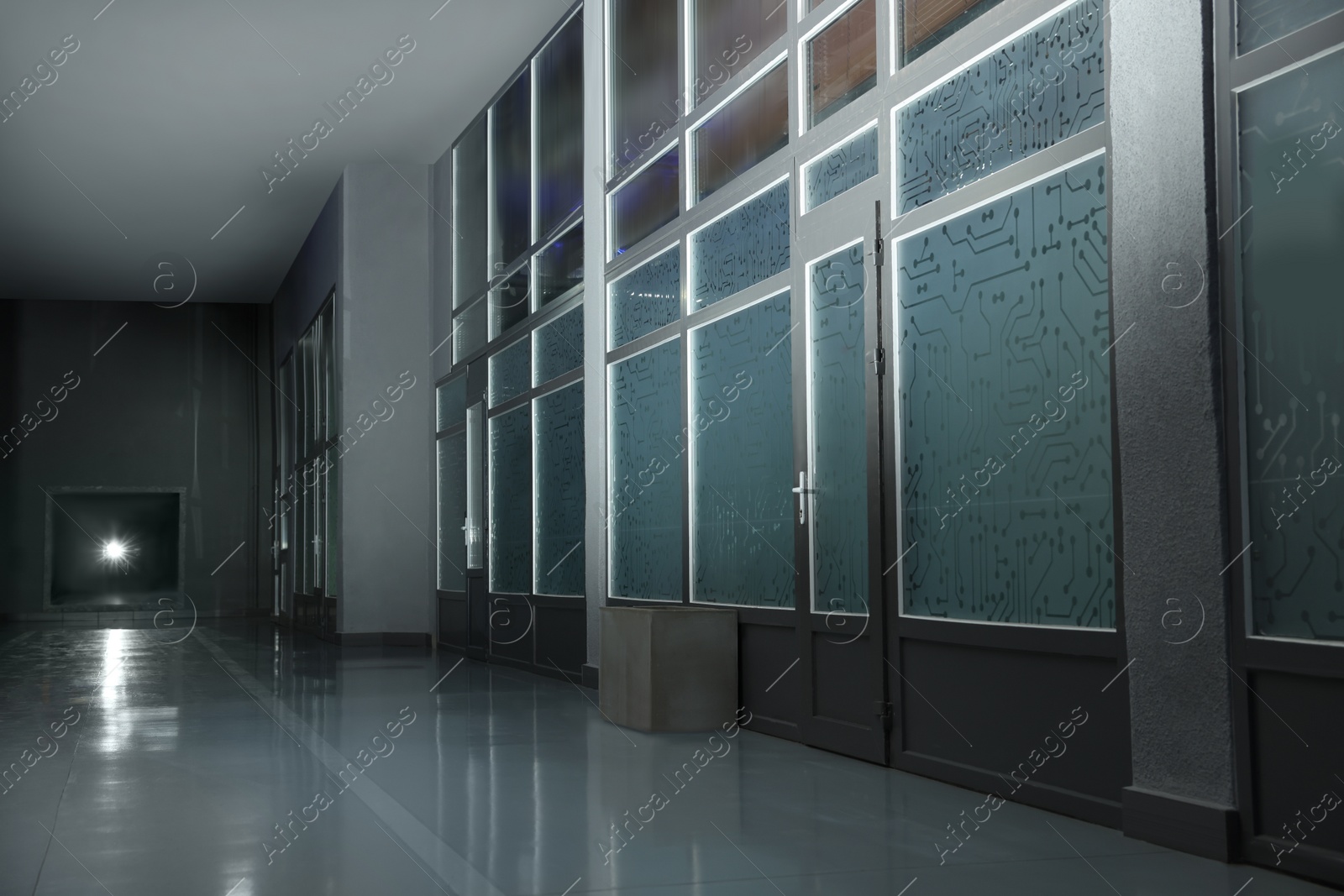 Photo of Modern empty office corridor with glass wall