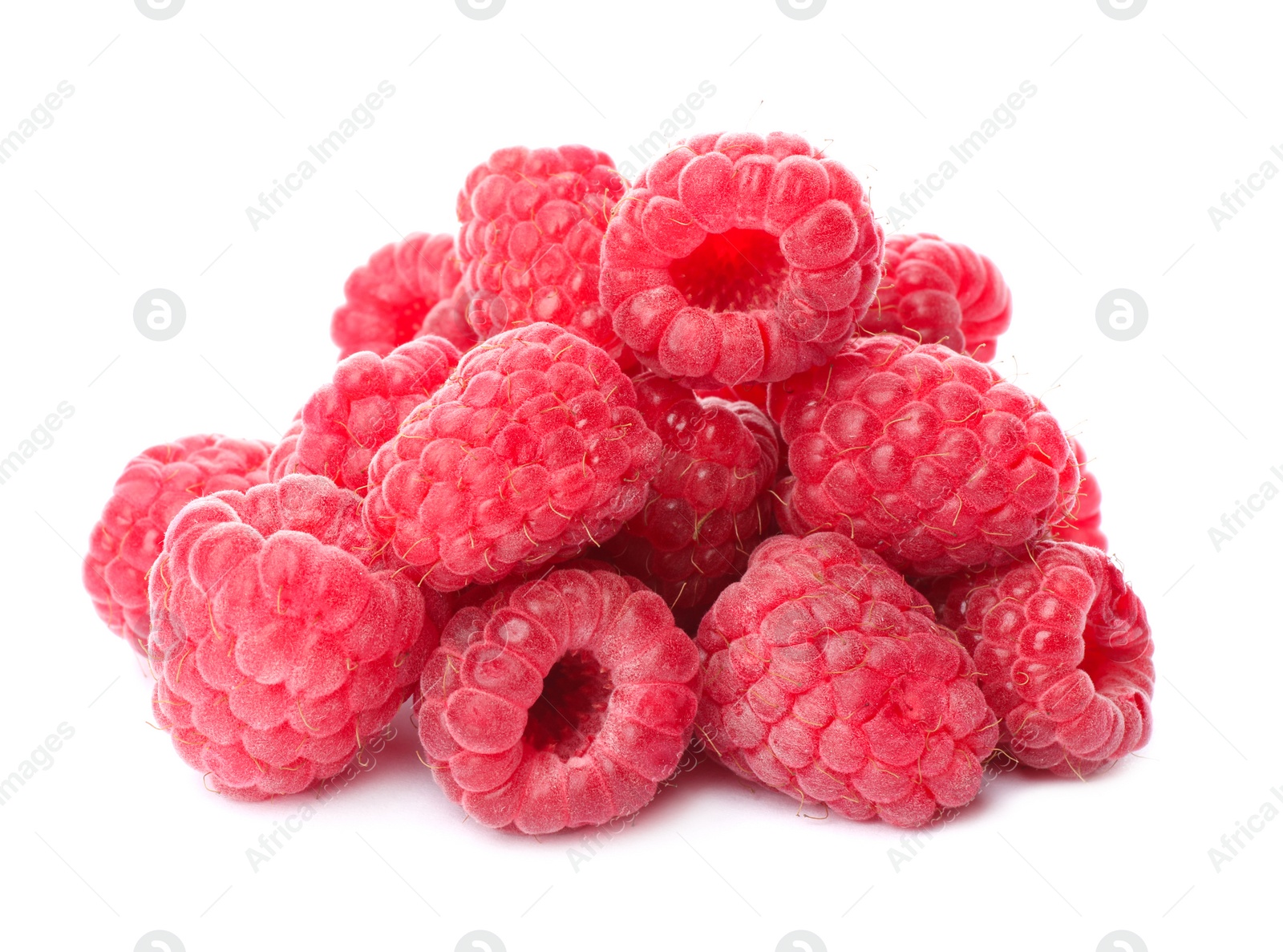 Photo of Delicious fresh ripe raspberries on white background