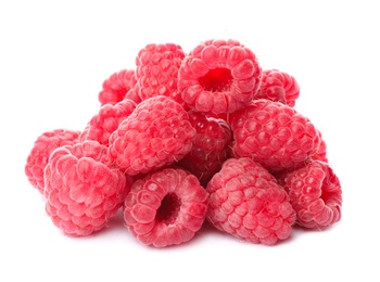 Delicious fresh ripe raspberries on white background