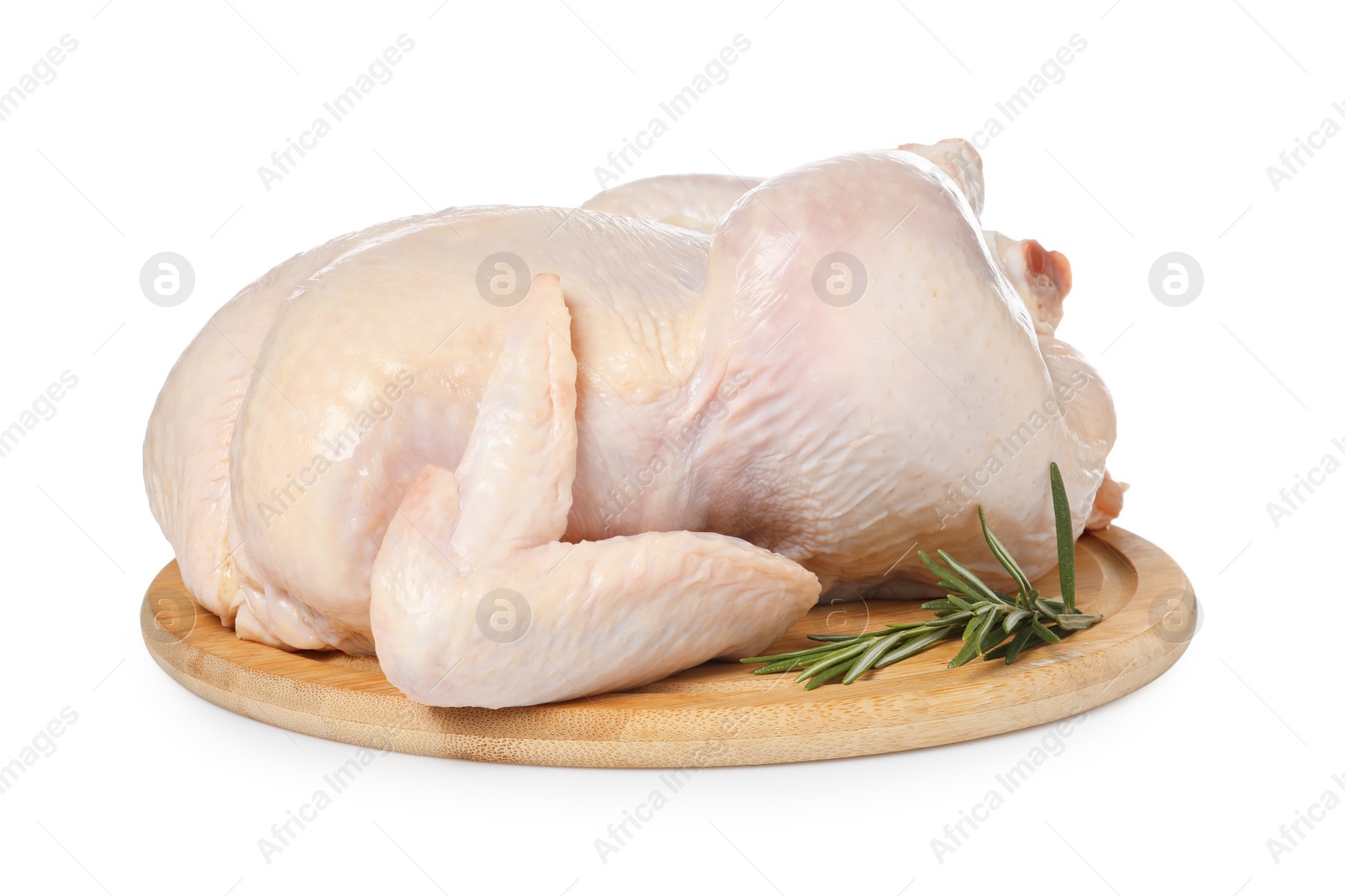 Photo of Fresh raw chicken with rosemary isolated on white