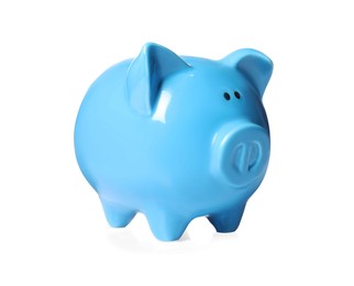 Photo of Light blue piggy bank isolated on white