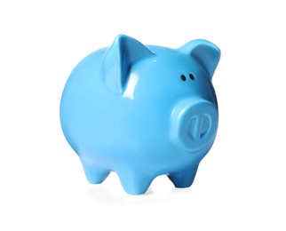 Light blue piggy bank isolated on white