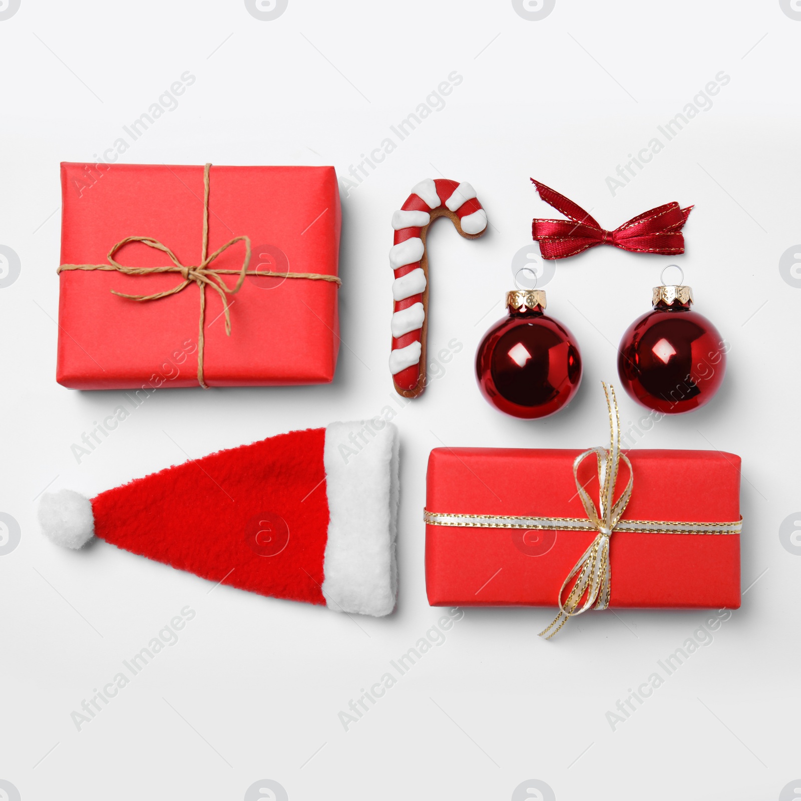 Photo of Composition with Christmas decor on white background, top view