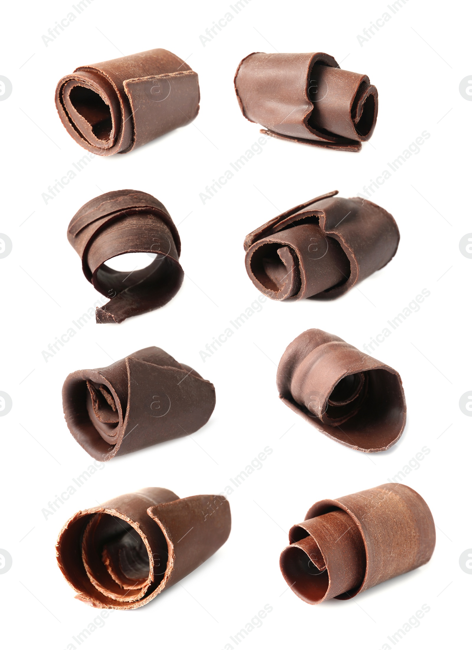 Image of Set with chocolate shavings on white background 