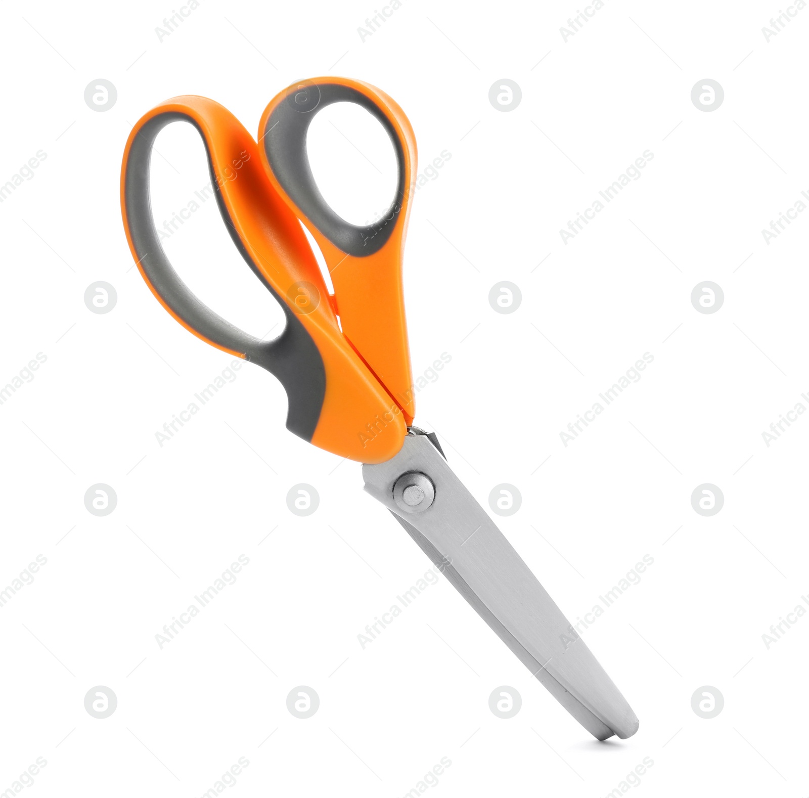 Photo of Pair of sharp sewing scissors on white background