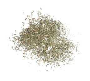 Photo of Tasty aromatic dry dill on white background, top view