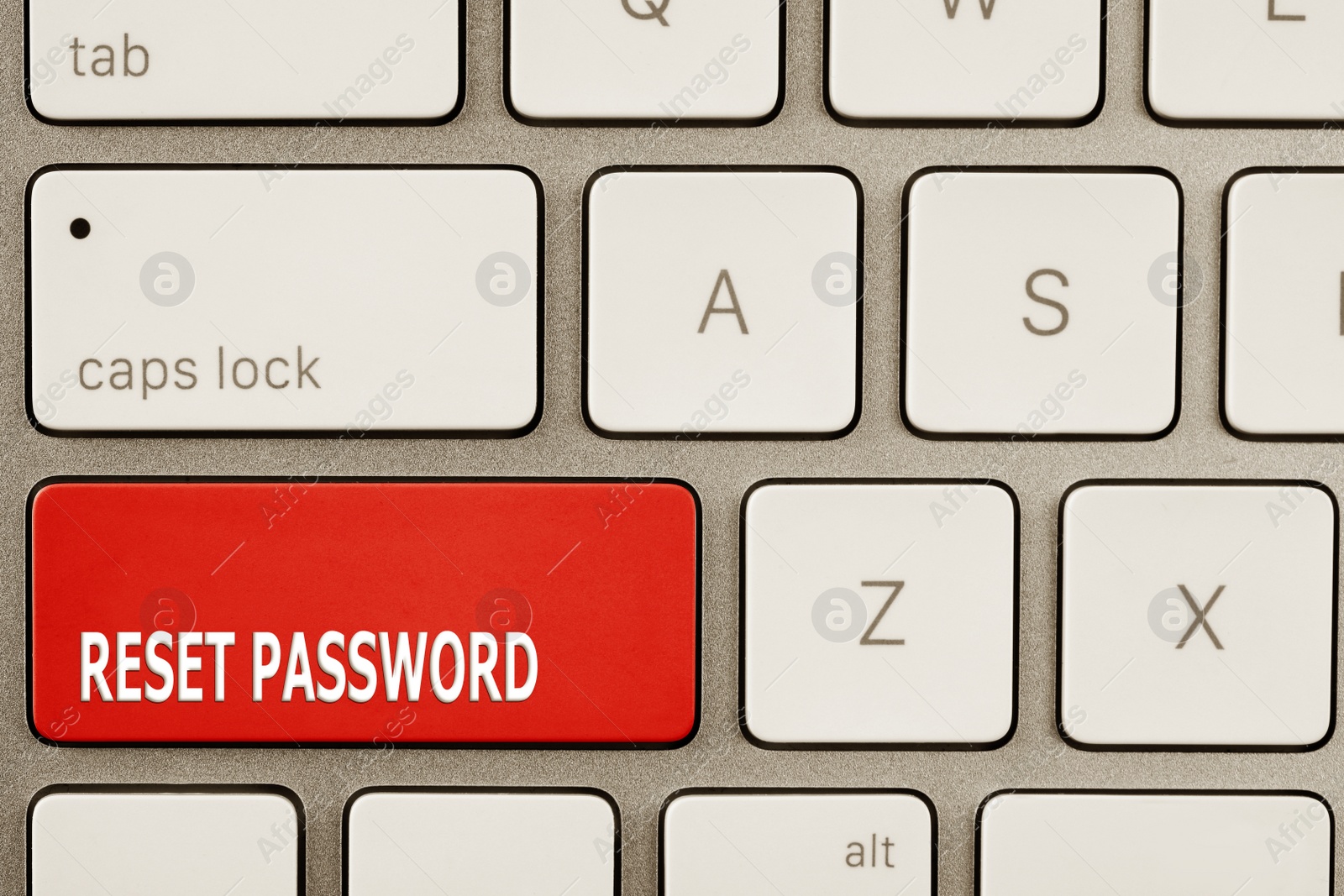 Image of Red button with text RESET SECURITY on keyboard, top view