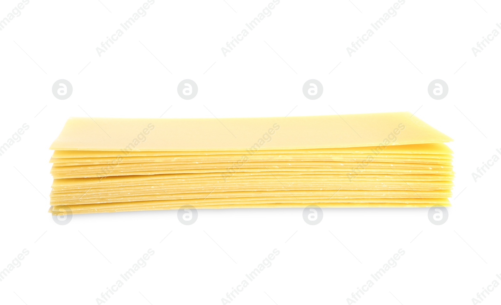 Photo of Stack of uncooked lasagna sheets isolated on white