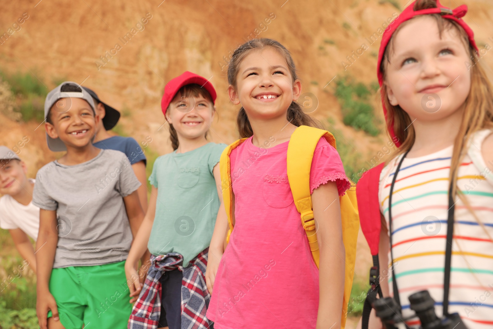 Photo of Cute little children outdoors on summer day. Camping trip