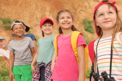 Cute little children outdoors on summer day. Camping trip