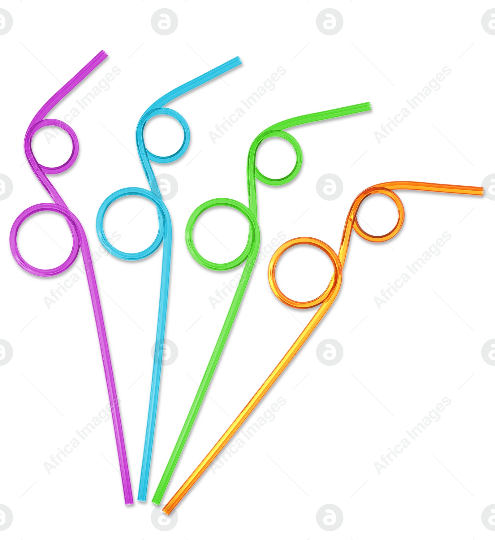 Image of Set with different straws for drinks on white background