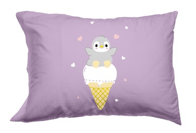 Image of Soft pillow with cute print isolated on white