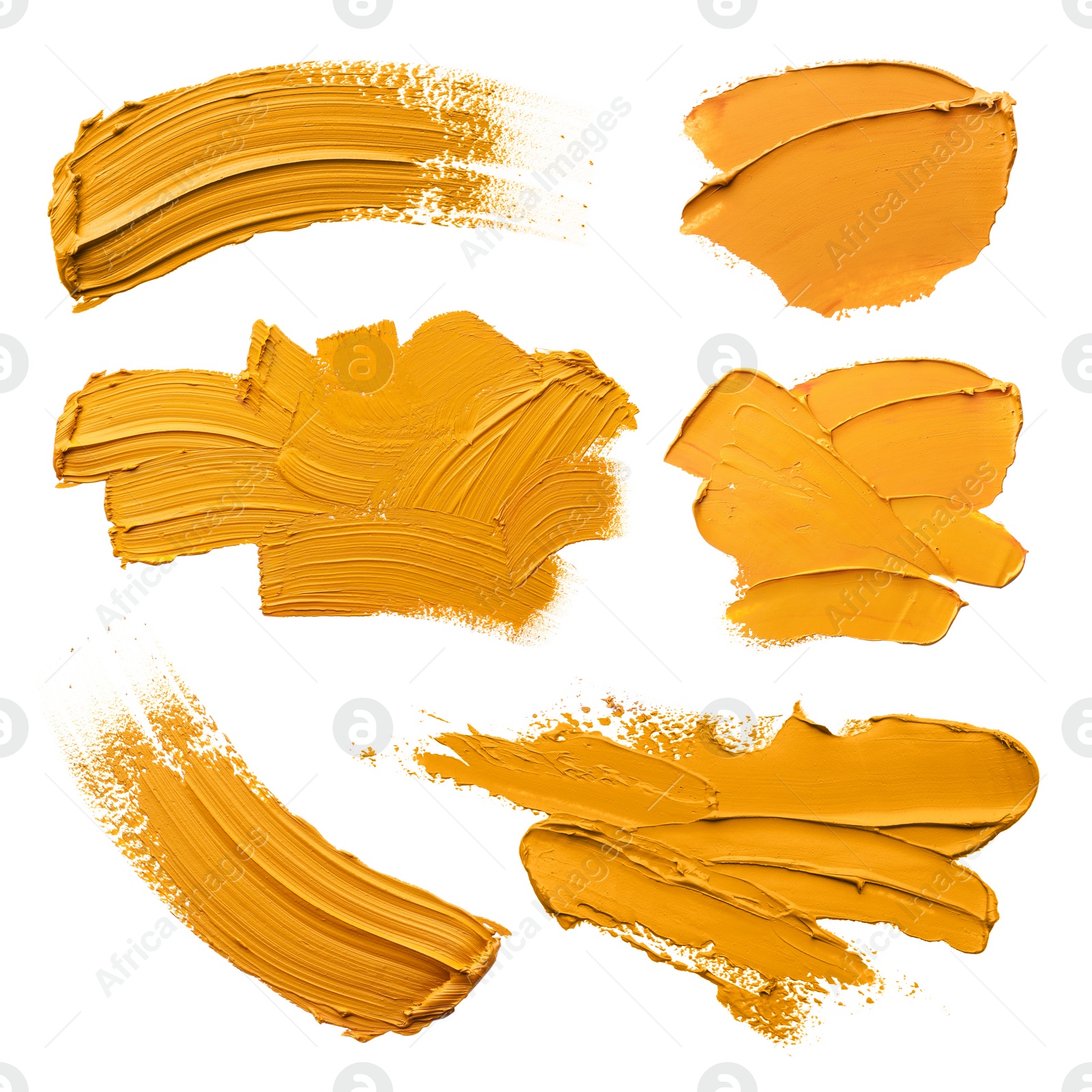 Image of Orange oil paint strokes isolated on white, top view