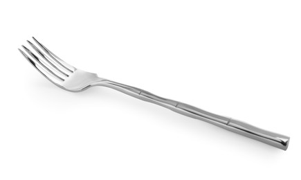 Photo of One shiny metal fork isolated on white