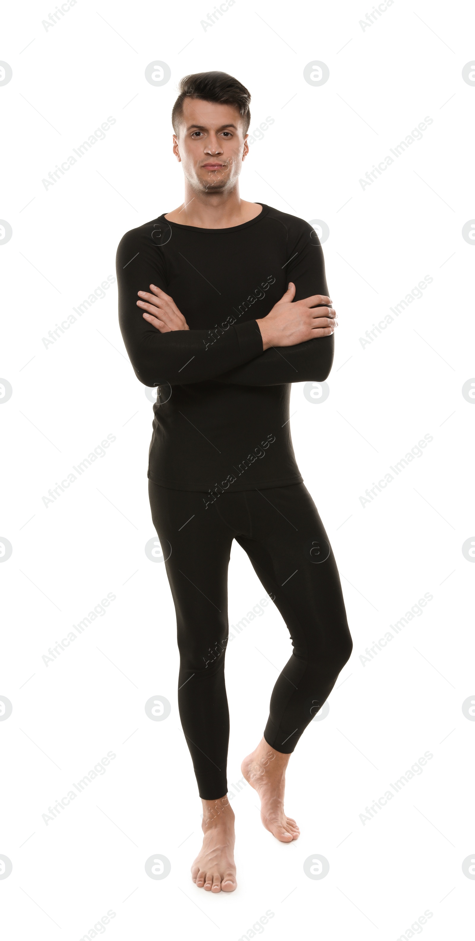 Photo of Man wearing thermal underwear isolated on white