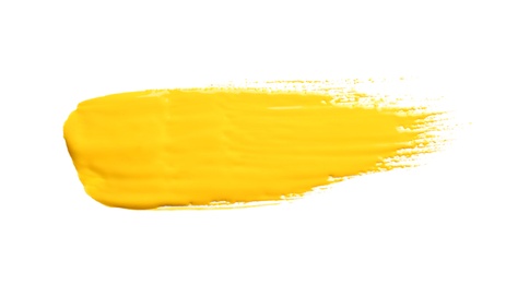 Abstract brushstroke of yellow paint isolated on white