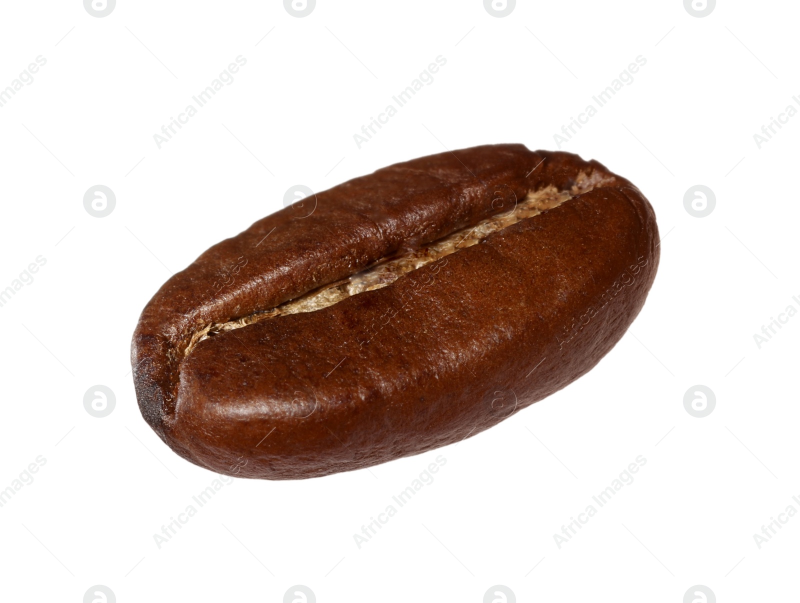 Photo of One aromatic roasted coffee bean isolated on white