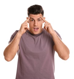 Portrait of emotional man on white background. Personality concept