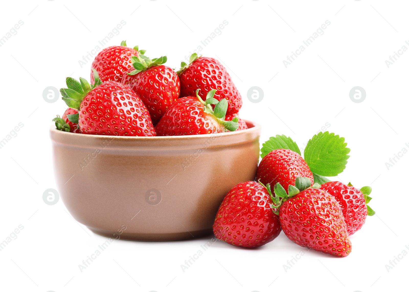 Photo of Delicious fresh red strawberries on white background