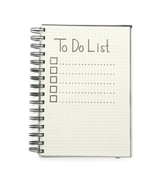 Photo of Notepad with unfilled To Do list and checkboxes on white background