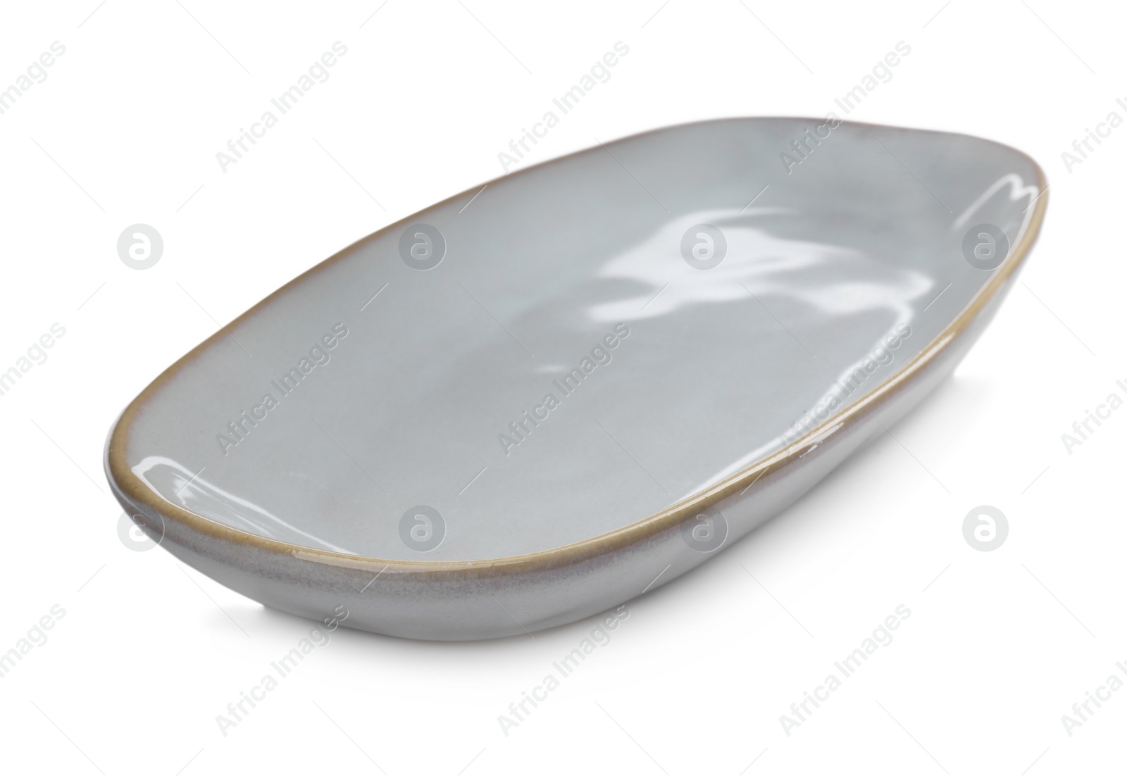 Photo of One new ceramic dish on white background