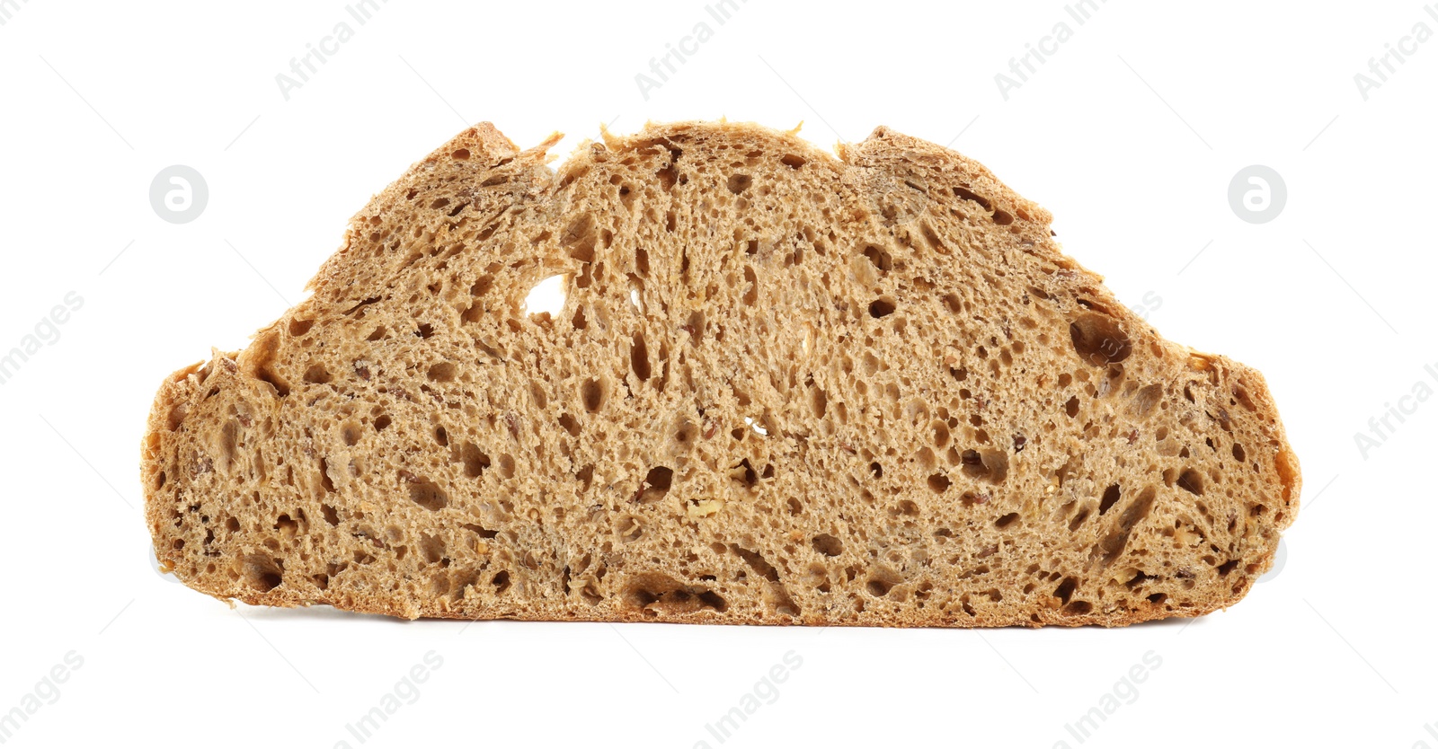 Photo of Slice of freshly baked sourdough bread isolated on white